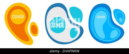 Set of 3 abstract liquid flat geometric shapes in different colors. Graphic elements. Template for poster, logo, cover design. Vector illustration. Stock Vector