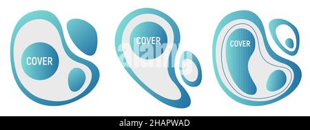Set of 3 abstract liquid shapes. Dynamic gradient graphic elements. Banners with flowing liquid shapes, dynamical forms. Turquoise  color. Template. Stock Vector
