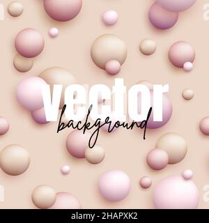 Vector dynamic background with colorful realistic 3d balls. Round sphere in pearls pastel colors on backdrop. Powder balls, foundation, powder, blush Stock Vector