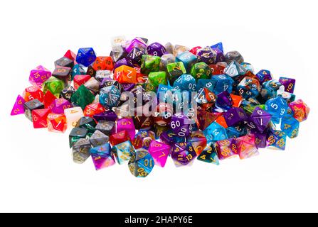 Pile of multicolored dice isolated on white Stock Photo