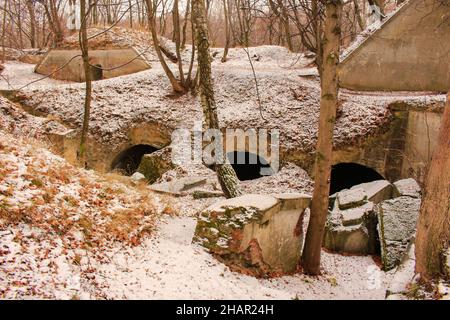 The Fortress of Przemyśl. Austrian Forts. Industrial basement of secret military base. Stone bunker.  Old town of Przemyśl. Stock Photo