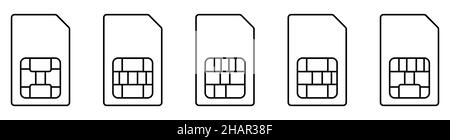 SIM card thin line icon set. Linear vector illustration isolated on white background Stock Vector