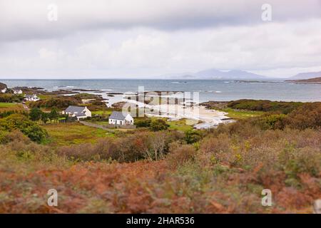 The tiny crofting township of Portuairk, the most westerley settlement on British mainland in West Scotland has views across to the Small Isles Stock Photo