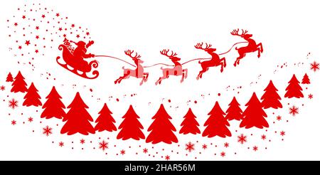 Christmas decoration with flying santa claus sleigh and reindeer. Vector on transparent background Stock Vector