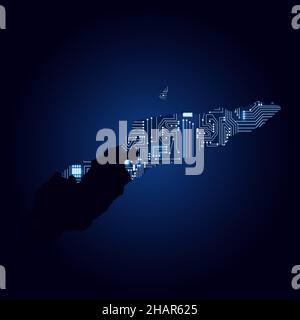 Contour map of Timor Leste with a technological electronics circuit. Stock Vector