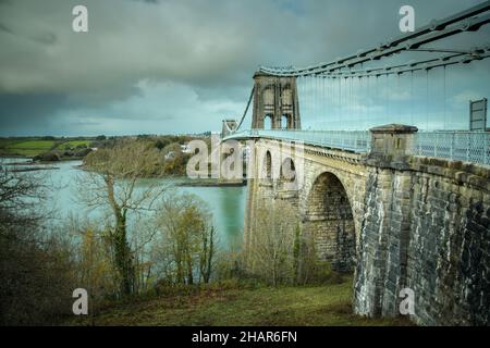 Menai Suspension Bridge, Wales Stock Photo