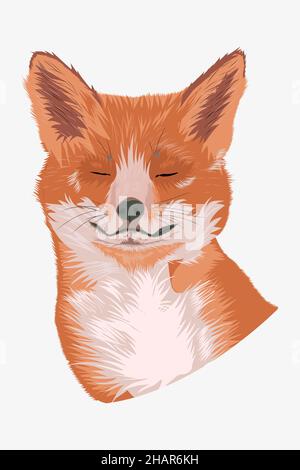 Cute red fox portrait. Fox with large fluffy ears Stock Vector