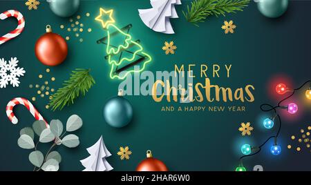 Happy Christmas decorations background for events and celebrations. Vector illustration. Stock Vector