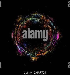 Round multi-colored frame from spots of paint. Background from blots. Grunge Design Element. Brush Strokes. Vector illustration Stock Vector