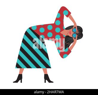Woman in cool position with binoculars. Vector illustration. EPS10. Stock Vector