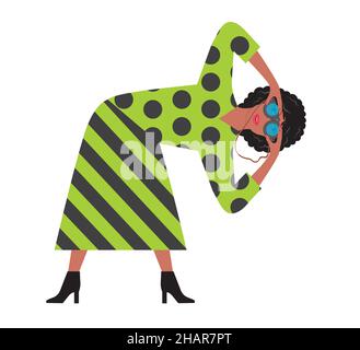 Cool woman with binoculars in strange position. Vector illustration. EPS10. Stock Vector
