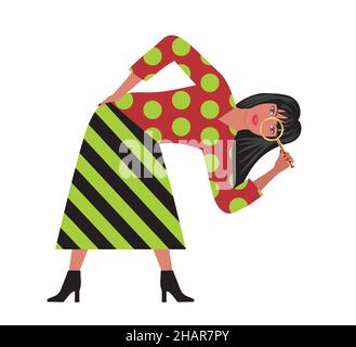 Cool woman with magnifying glass. Vector illustration. EPS10. Stock Vector