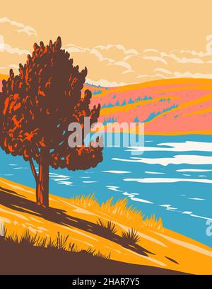 Curt Gowdy State Park with Granite Springs Reservoir in Albany and Laramie Counties Wyoming WPA Art Stock Photo