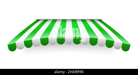 Green shop sunshade isolated on white background. Realistic striped ...
