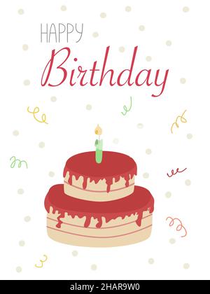 Birthday card. Vector illustration of a birthday cake in cartoon style on a white background. Stock Vector