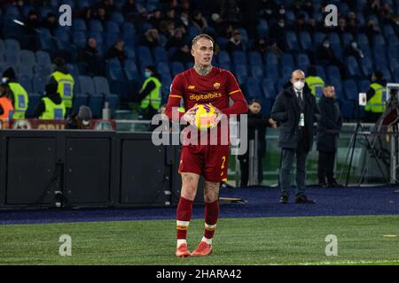 Rome, Italy. 13th December, 2021. Rick Karsdorp of As Roma during the Serie A football championship between AS Roma and Spezia Calcio at the Olympic Stadium. Credit: Cosimo Martemucci / Alamy Live News Stock Photo