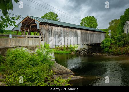 Warren Covered Bridge on the Mad River in Warren, Vermont Stock Photo