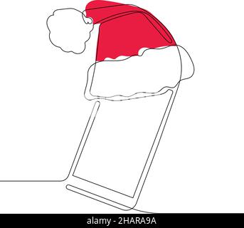 Mobile phone with christmas hat Stock Vector