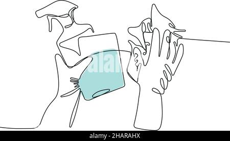 Continuous line draw of cleaning procucts. Minimal Stock Vector