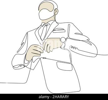 Old businessman in a suit. Minimal outline concept Stock Vector