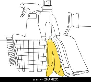 Continuous line draw of cleaning procucts. Minimal Stock Vector