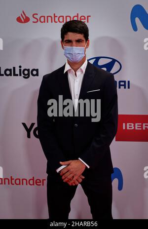 Westin Palace Hotel, Madrid, Spain. 14th Dec, 2021. AS Sports Awards 2021. Carlos Alcaraz Garfia, Spanish tennis player, attends the 2021 AS Sports Awards at The Westin Palace Hotel, Madrid, Spain. Credit: EnriquePSans/Alamy Live News