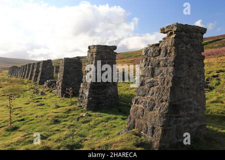 The remains of Old Gang Lead Mine & smelting mill, near to Reeth in Swaledale, Yorkshire Dales. Stock Photo