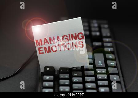 Inspiration showing sign Managing Emotions. Word Written on Controlling feelings in oneself Maintain composure Publishing Typewritten Documents Online Stock Photo