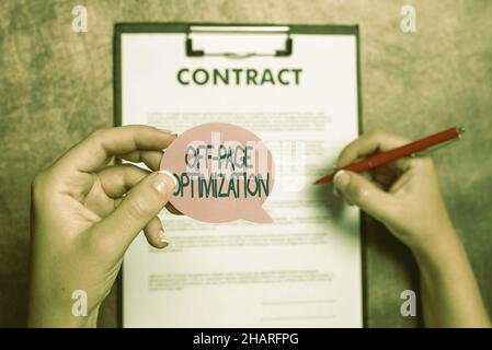 Conceptual display Off Page Optimization. Business idea Website External Process Promotional Method Ranking Bulletin Board Notice Designs Stock Photo