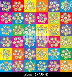 Squares pattern with colored made of dots Stock Vector