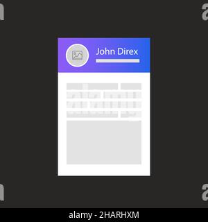 The user profile card for the website. Web interface template. User interface. Vector illustration. Stock Vector