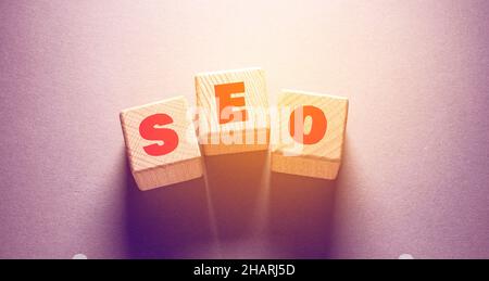 S E O Word Written on Wooden Cubes Stock Photo