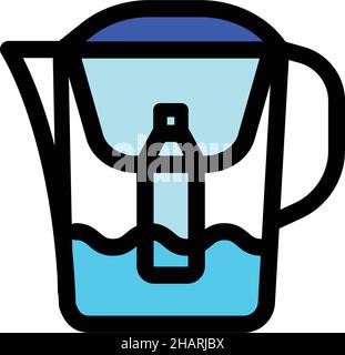 Color water filter jug vector icon in simple style, for web design isolated on white background. Stock Vector