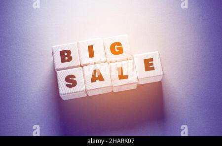 Big Sale Word Written on Wooden Cubes Stock Photo