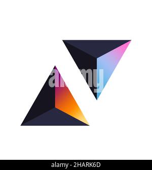 two gradient pyramids illustration in trendy color. the colorful shapes on a white background for banner, template, web element, etc. creative element Stock Photo