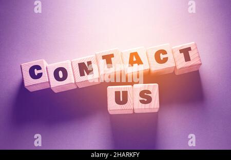 Contact Us Word Written on Wooden Cubes Stock Photo