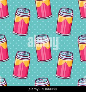 soft drink can seamless pattern vector illustration in flat style Stock Vector