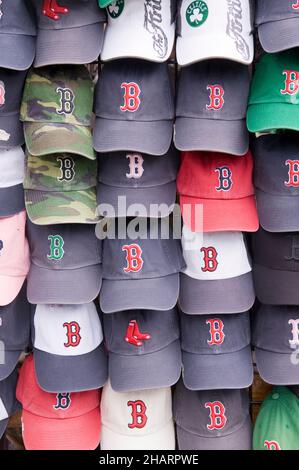 Souvenir baseball caps on sale in Boston Common Stock Photo