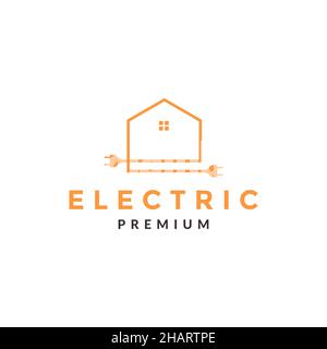 line home shape with electric cable plug logo symbol icon vector graphic design illustration idea creative Stock Vector