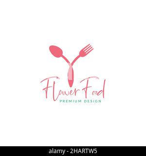 plant with flower spoon and fork beauty logo symbol icon vector graphic design illustration idea creative Stock Vector