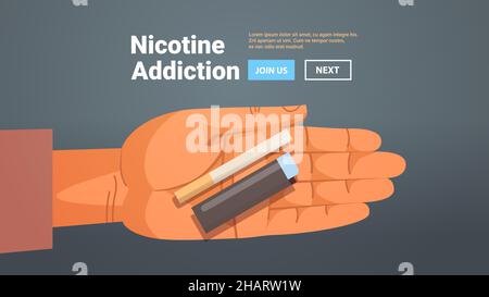 human hand holding cigarette and gas lighter bad habits unhealthy lifestyle nicotine addiction concept Stock Vector