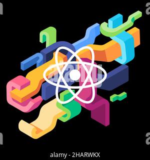 react molecular physics neutron atom artwork symbol design dynamic curve colorfull 3D style Stock Vector