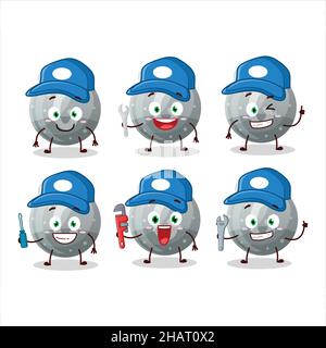 mechanic gray gummy candy G cute mascot character with pliers. Vector illustration Stock Vector