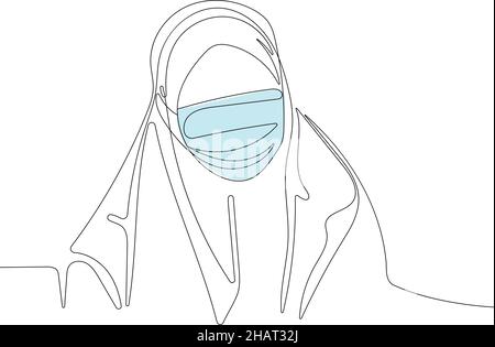Asian Muslim woman wearing hijab and medical mask Stock Vector