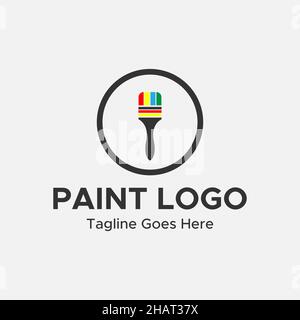 Minimalistic paint Logo. Circular shape painting brush Logo. Blue, Black and red color. Stock Vector