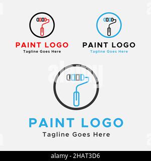 Minimalistic paint Logo. Circular shape painting Logo. Blue, Black and red color. Stock Vector