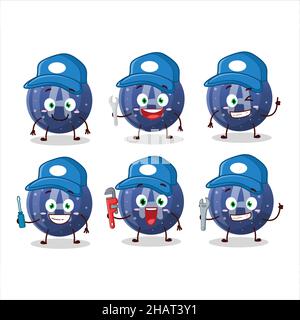 mechanic blue gummy candy A cute mascot character with pliers. Vector illustration Stock Vector