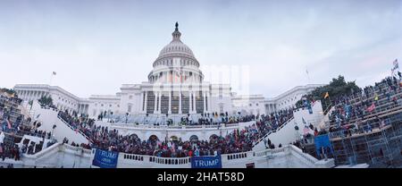 January 6th 2021, DC Capitol Riot. Panoramic photo of Trump supporters  at US Capitol Building, USA Stock Photo
