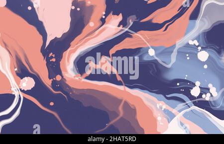 Fluid abstract oil paint for background. Beautiful colour mixing on canvas. Blue & orange Color Gradation texture artwork Stock Photo