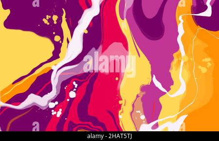 Fluid abstract oil paint for background. Beautiful colour mixing on canvas. Yelow, purple & red color gradation texture artwork Stock Photo